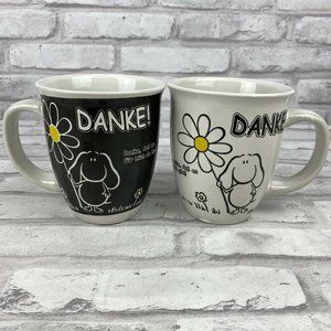 Danke! 2 Mug Set Black White Rabbit Flower Thanks